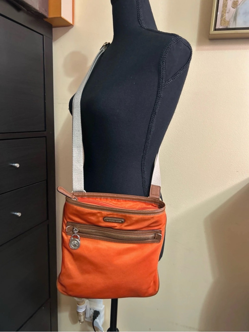 Michael Kors Kempton Nylon Crossbody Bag in a vibrant tangerine orange color